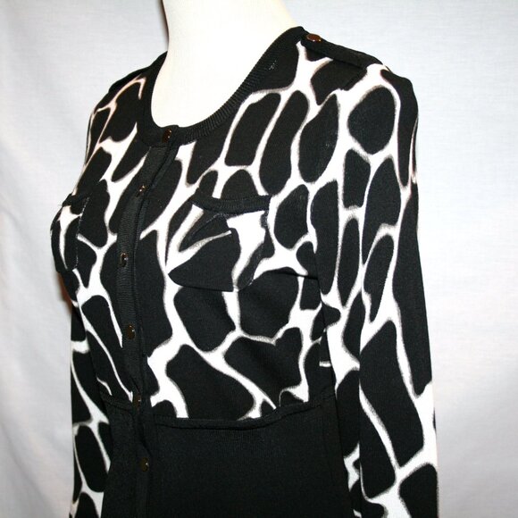 ETCETERA Black & White Nylon Knit Snap Front Sweater Small - Picture 7 of 13